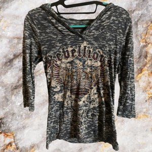 Gray Hooded Graphic Shirt